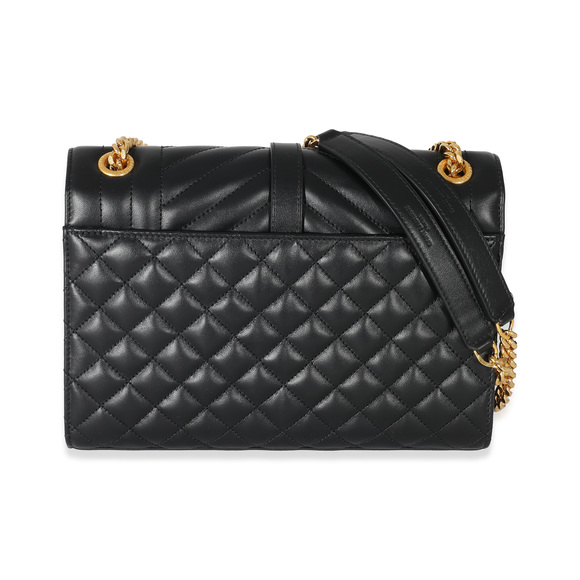 SAINT LAURENT Black Matelasse Triquilt Medium Monogram Envelope Chain Bag - Picture 3 of 7